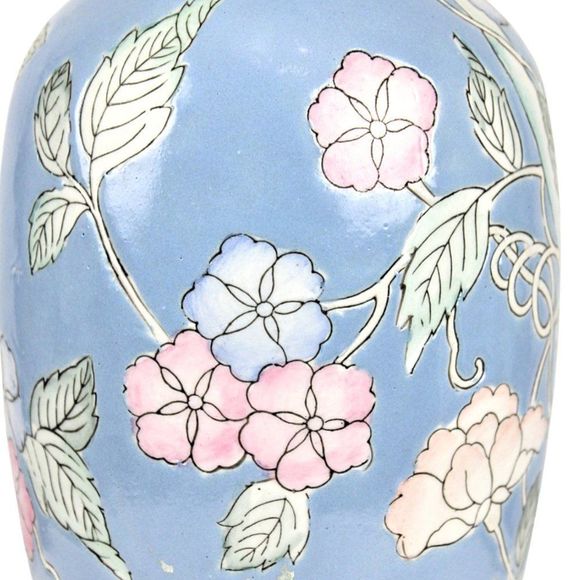 Vintage Vase Chinese Porcelain Light Blue  Floral & Bird of Paradise Cottagecore - Picture 6 of 8